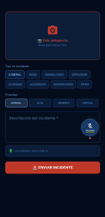 App guardia reportar incidente